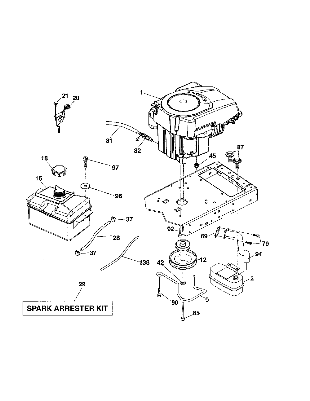 Engine Diagram and Parts List for PB20A46-96042016700  Poulan Lawn Tractor