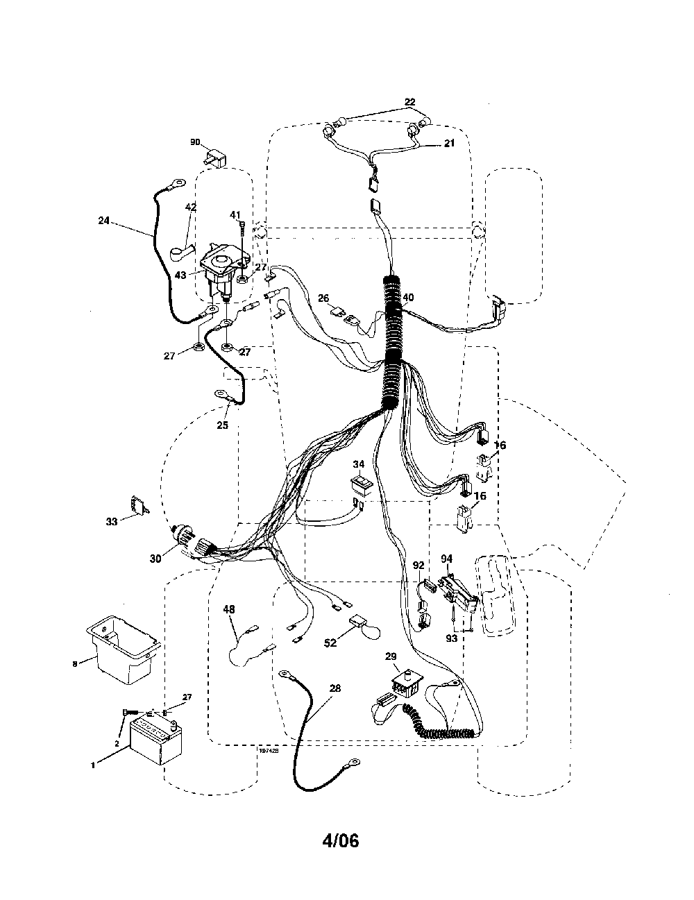 Electrical Diagram and Parts List for 96012004600  Poulan Lawn Tractor