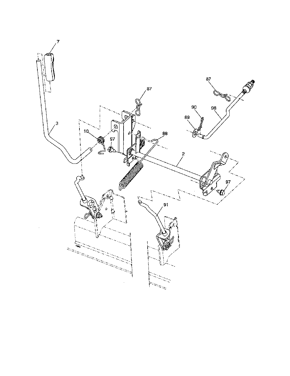 Mower lift Diagram and Parts List for 96042002600  Poulan Lawn Tractor