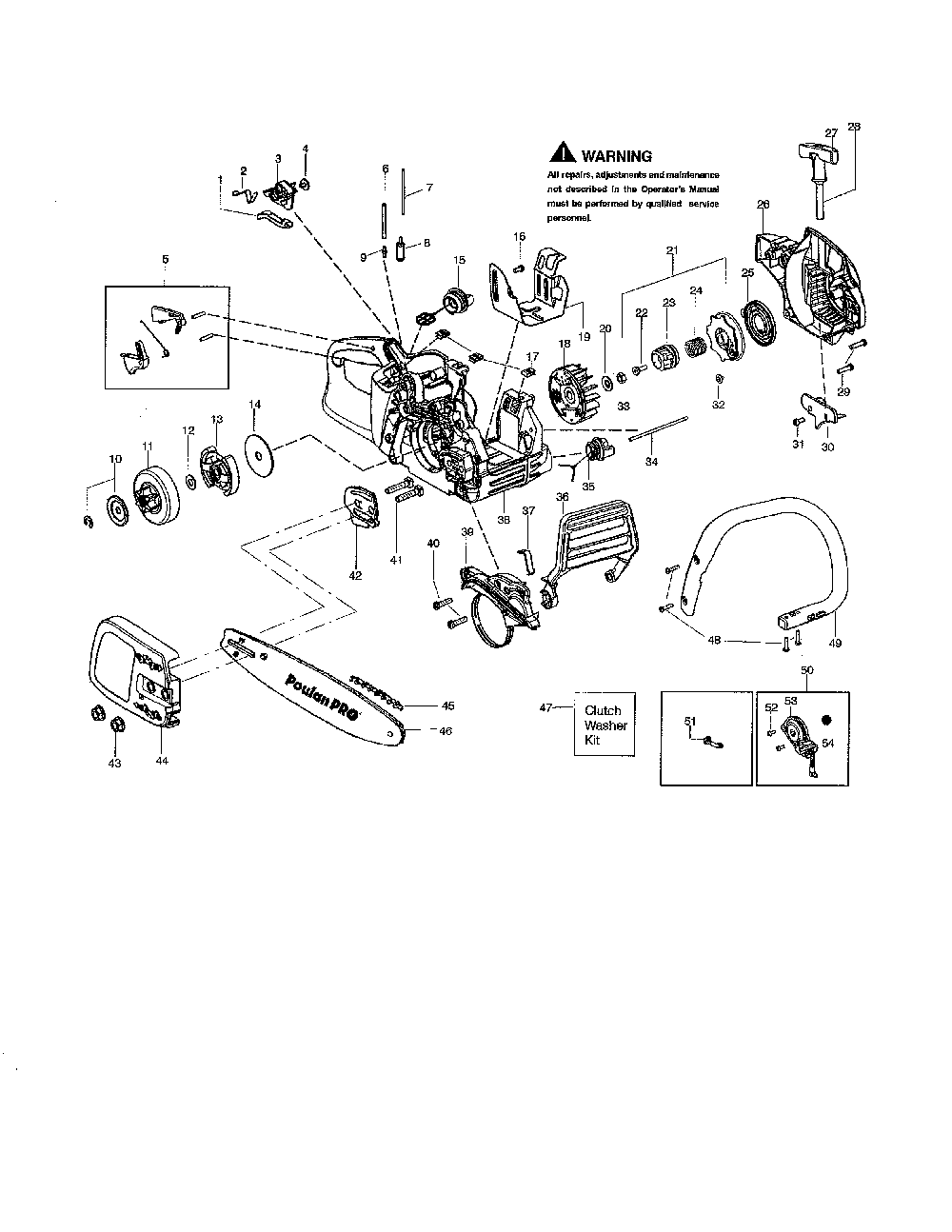 Chassis/bar/handle Diagram and Parts List for PR4218 TYPE 2 Poulan Chainsaw