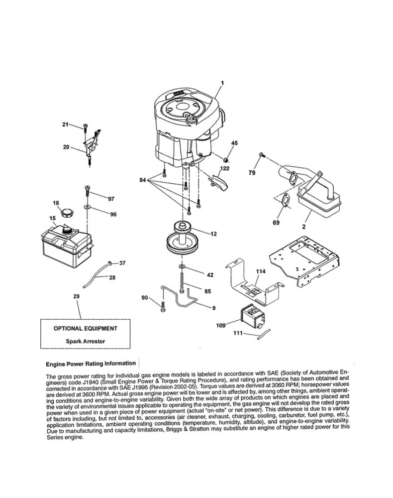 Engine Diagram and Parts List for 96042015700  Poulan Lawn Tractor