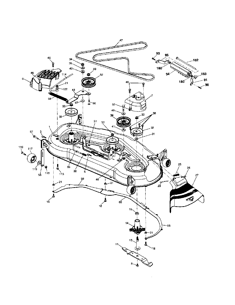 Mower deck Diagram and Parts List for 96022000101  Poulan Lawn Tractor
