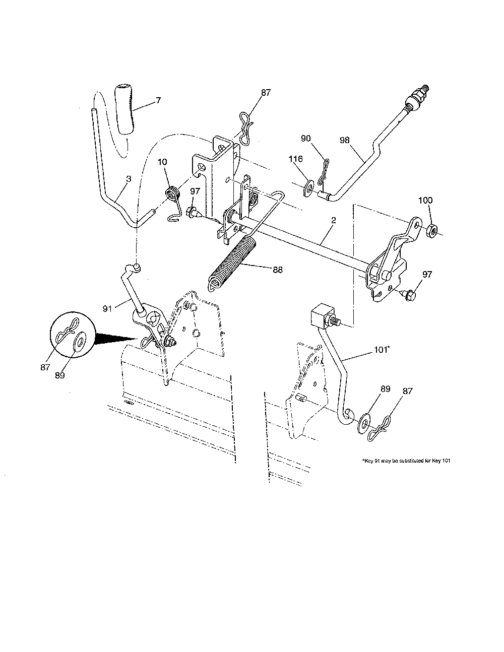 Mower lift Diagram and Parts List for 96046007600  Poulan Lawn Tractor