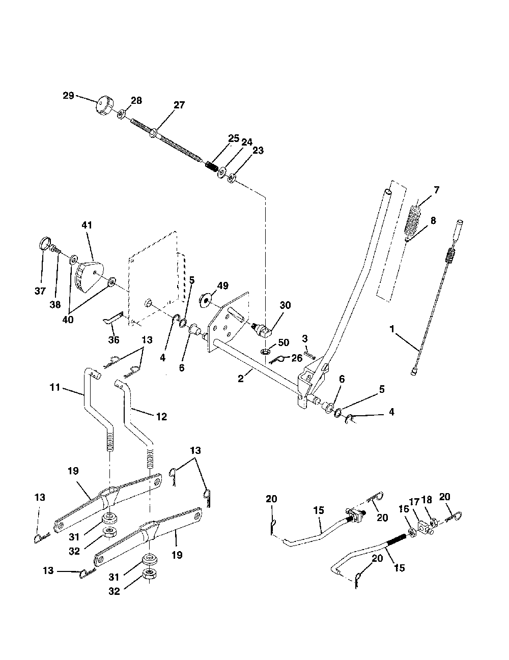 Mower lift Diagram and Parts List for PR185H42STDA  Poulan Lawn Tractor