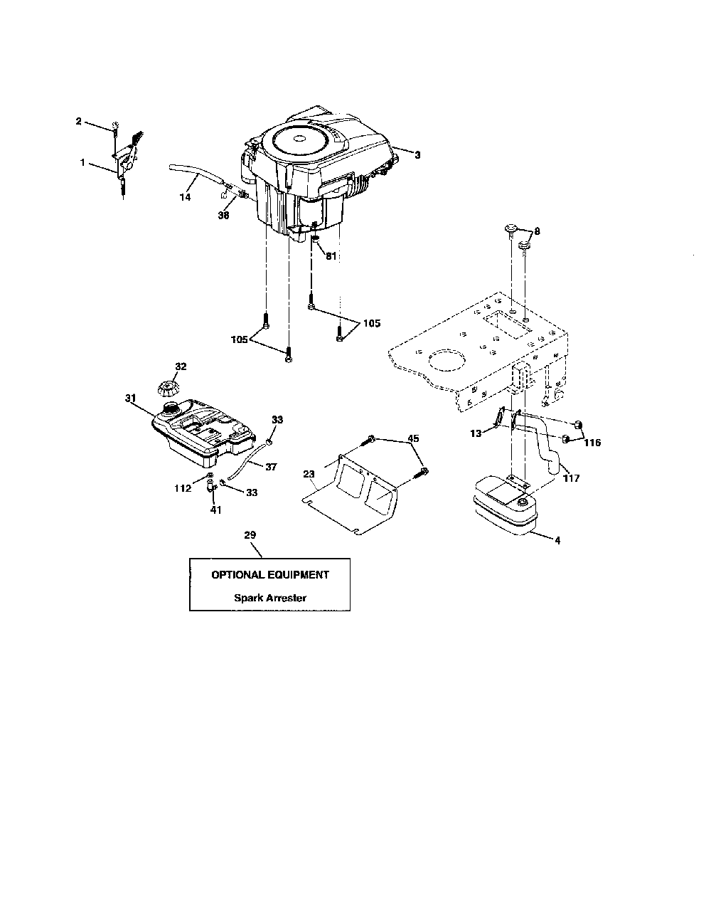 Engine Diagram and Parts List for 96012000700  Poulan Lawn Tractor
