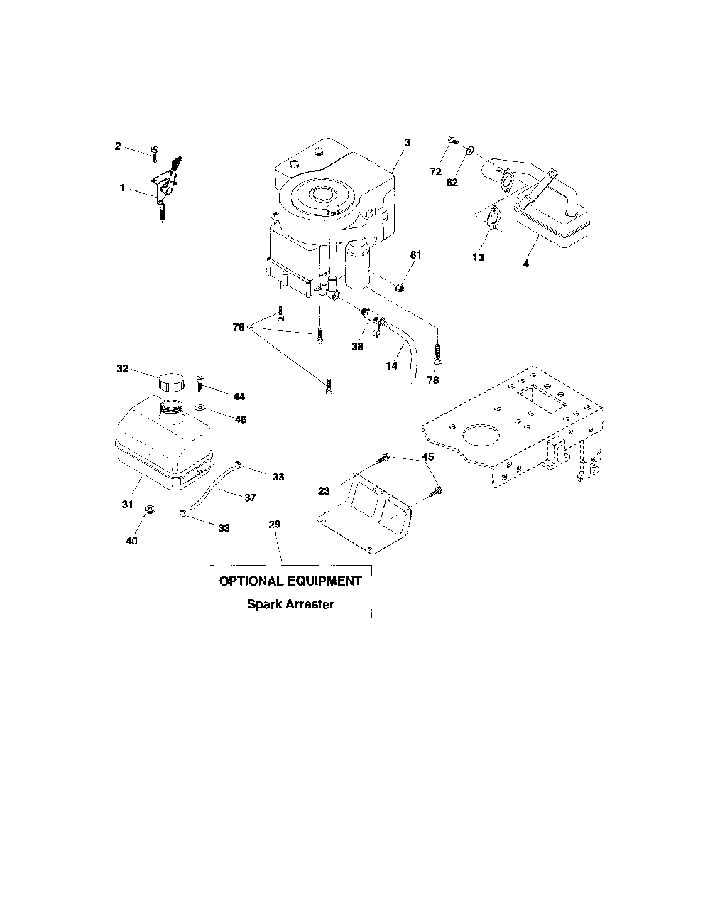 Engine Diagram and Parts List for 96012000302  Poulan Lawn Tractor