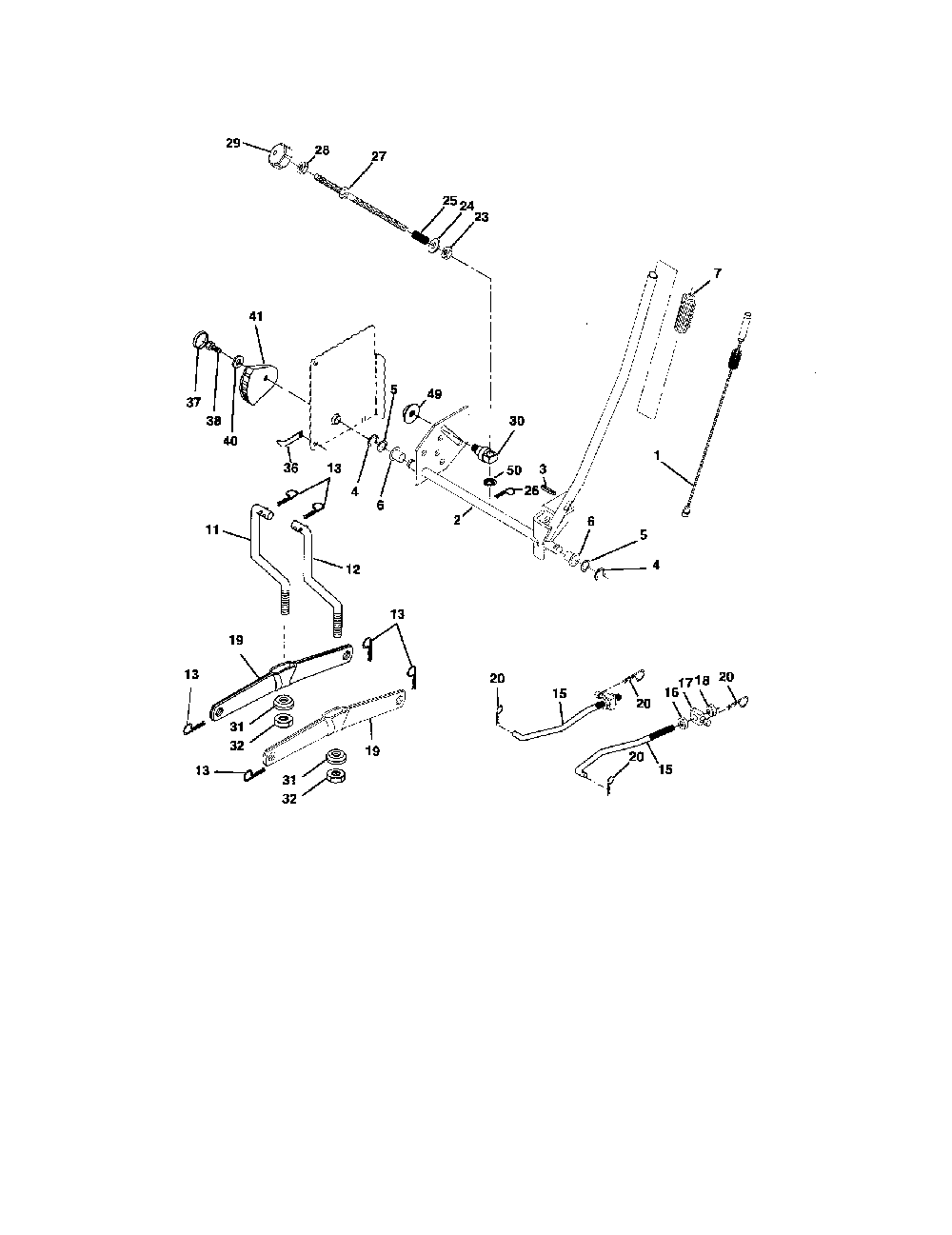 Mower lift Diagram and Parts List for 96012000700  Poulan Lawn Tractor