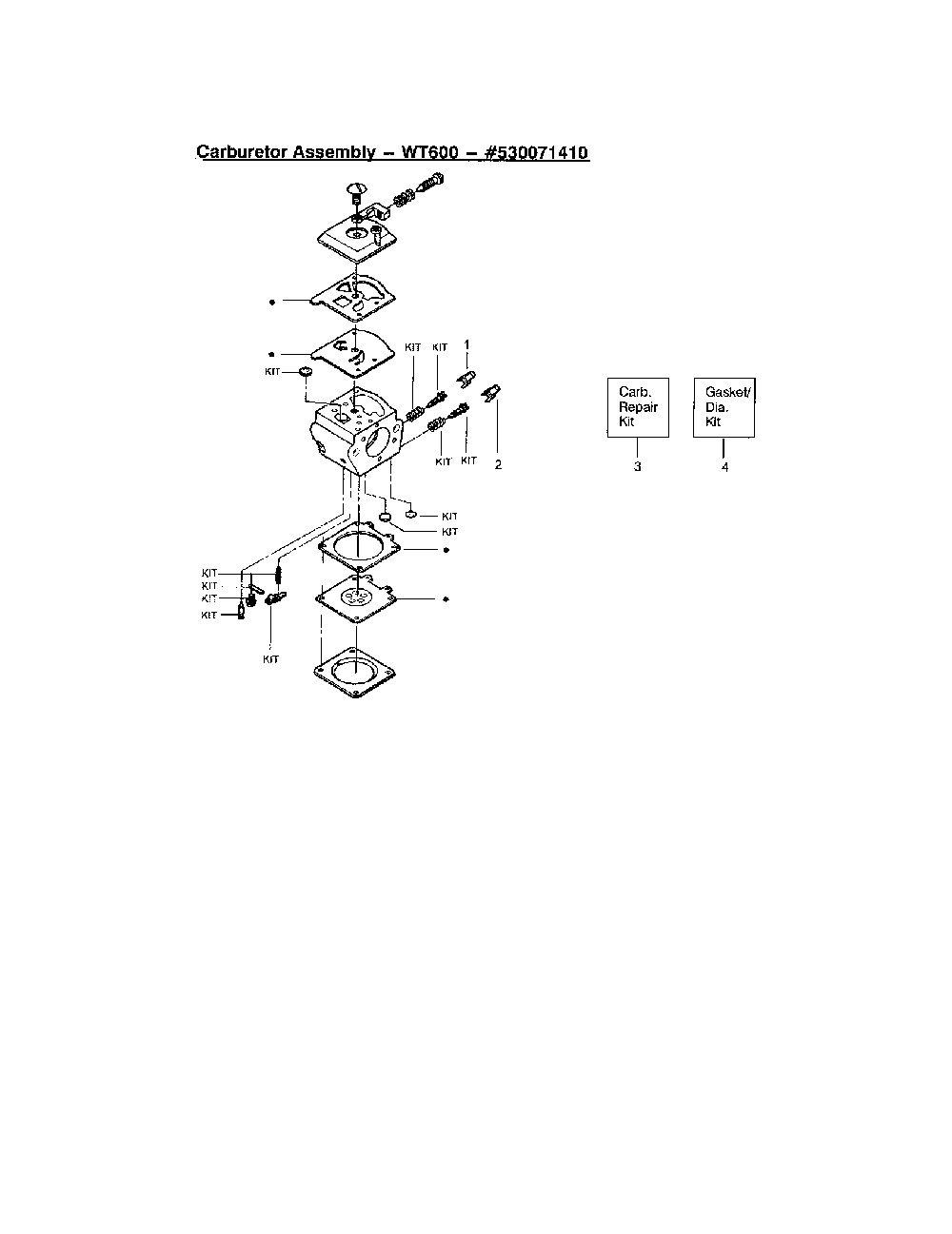 Carburetor - wt600 - #530071410 Diagram and Parts List for PATRIOT 1900LE Poulan Chainsaw