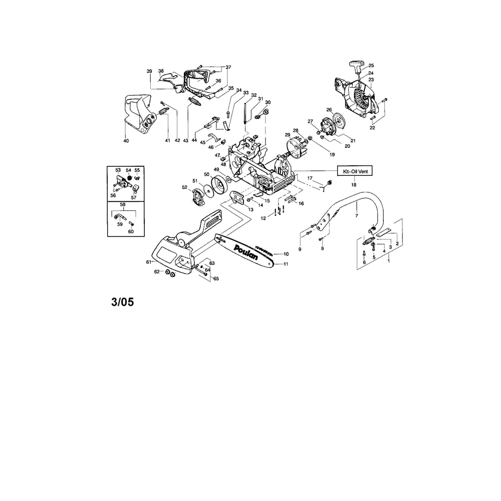 Chassis/Bar/Handle/Chain Diagram and Parts List for TITANIUM2550T  Poulan Chainsaw