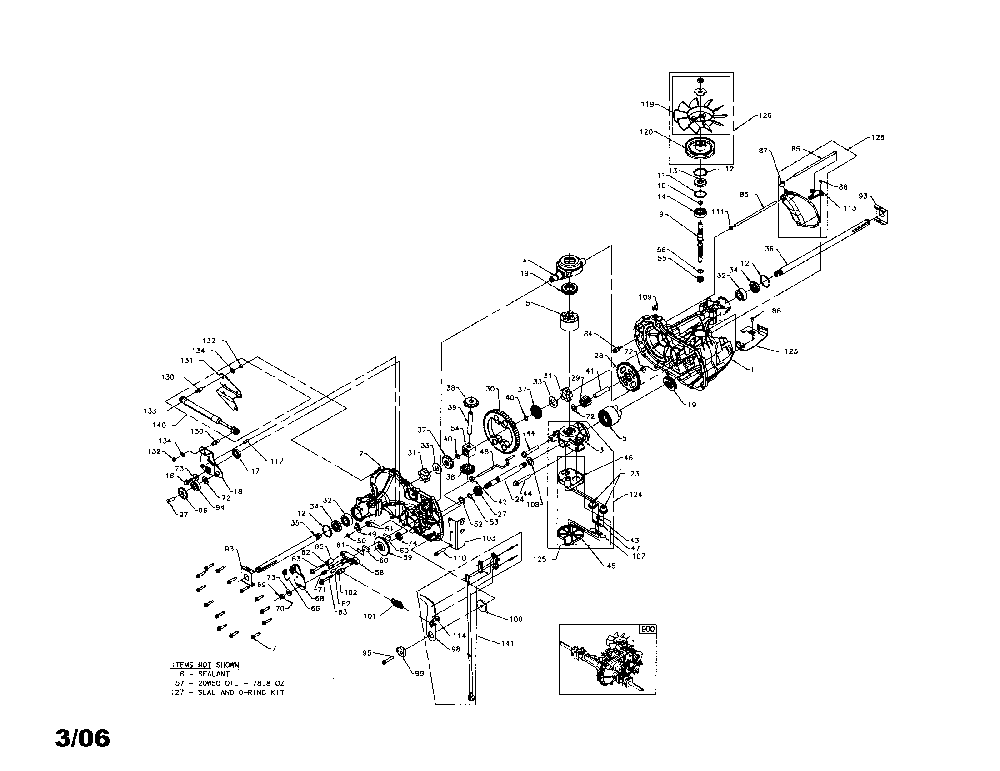 Transaxle Diagram and Parts List for 96042002600  Poulan Lawn Tractor