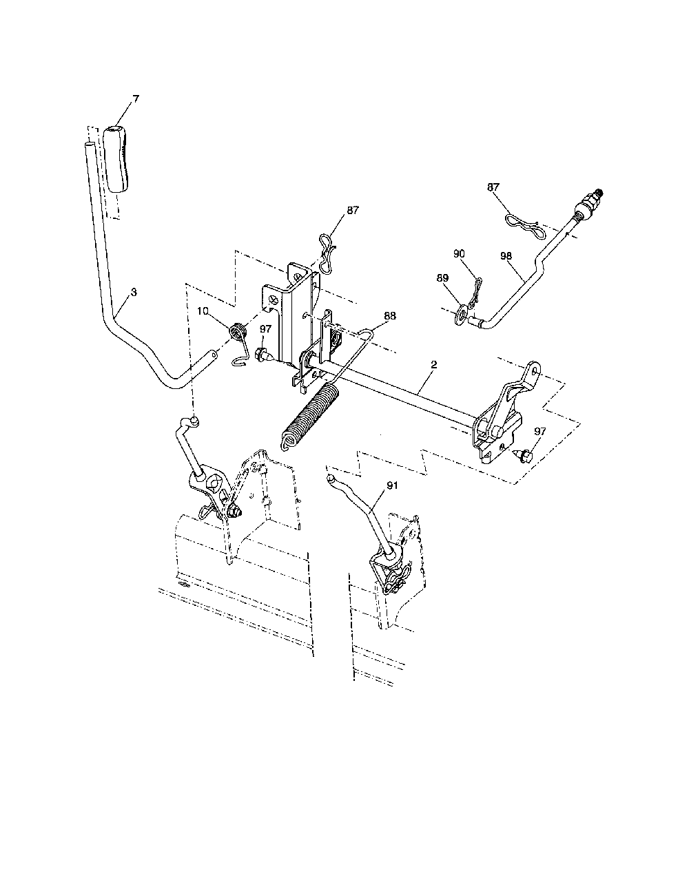 Mower lift Diagram and Parts List for 96042000200  Poulan Lawn Tractor