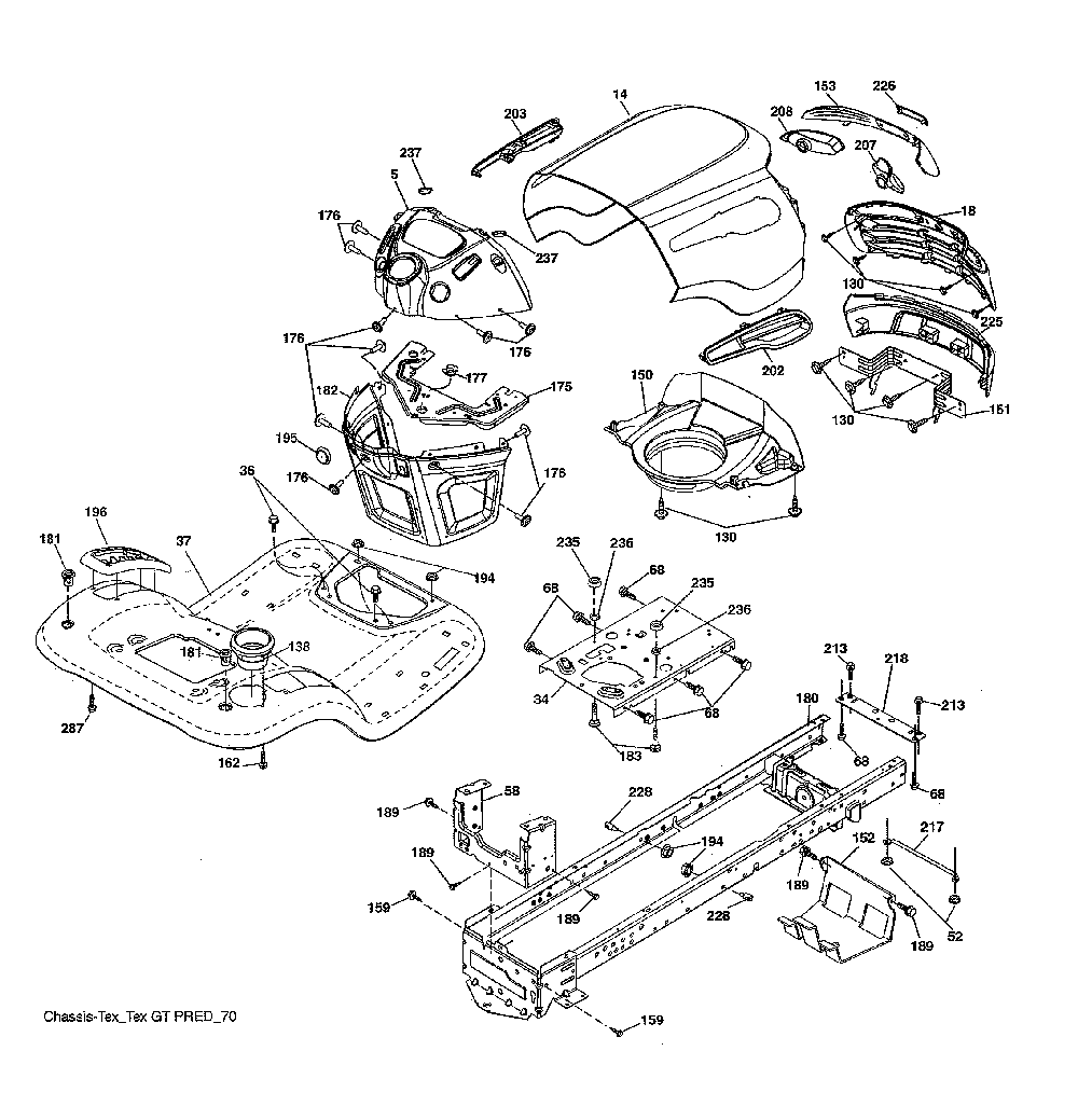 Chassis Diagram and Parts List for 96042016701  Poulan Lawn Tractor