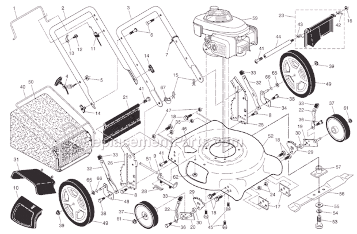 Page A Diagram and Parts List for CH65N21RH  Poulan Lawn Mower