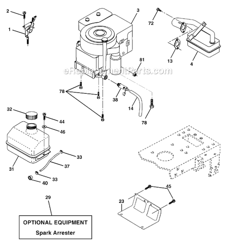 Engine Diagram and Parts List for CN1842ST  Poulan Lawn Tractor