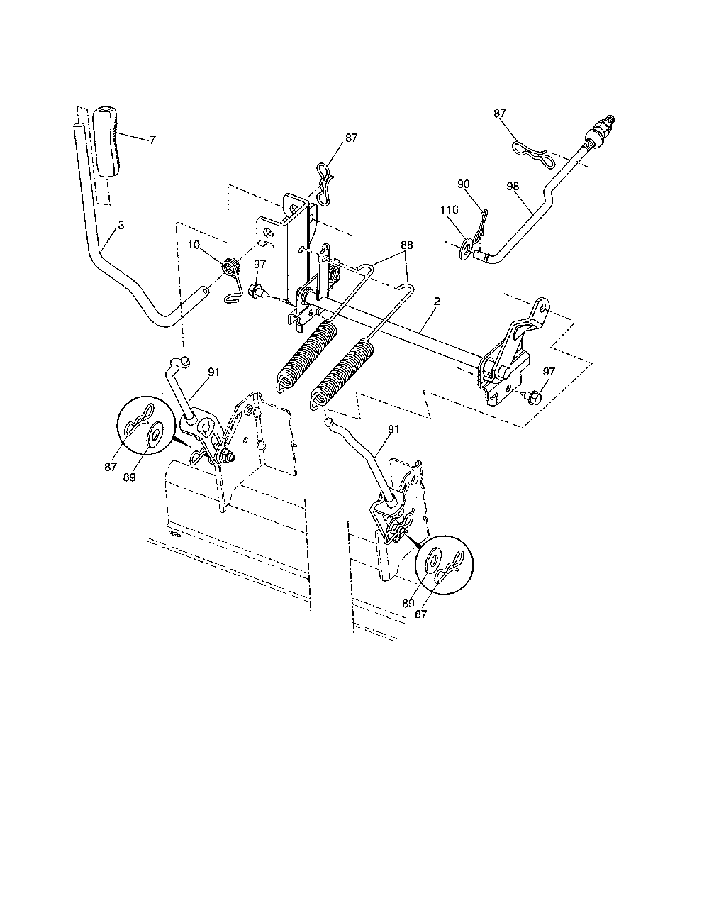 Mower lift Diagram and Parts List for PP24VA54-96046008000  Poulan Lawn Tractor