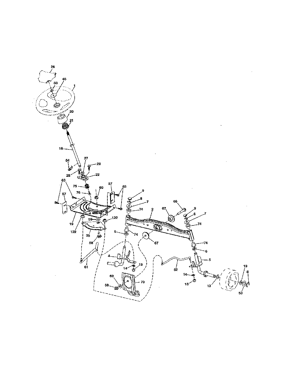 Steering Diagram and Parts List for 96046007700  Poulan Lawn Tractor