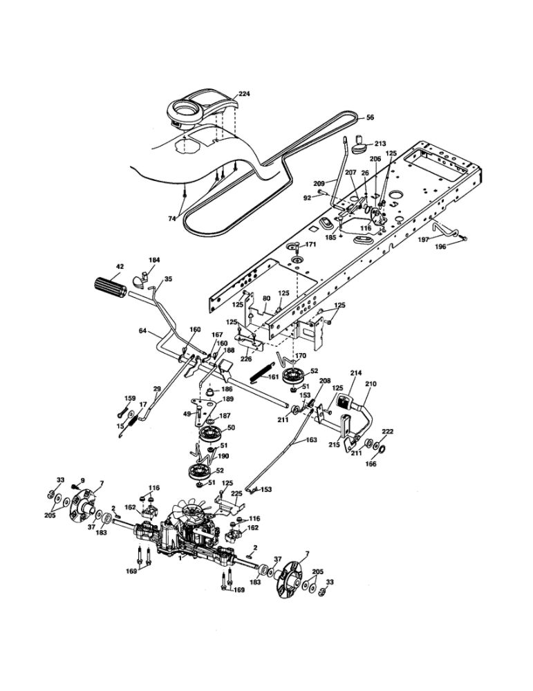 Drive Diagram and Parts List for 96042000701  Poulan Lawn Tractor