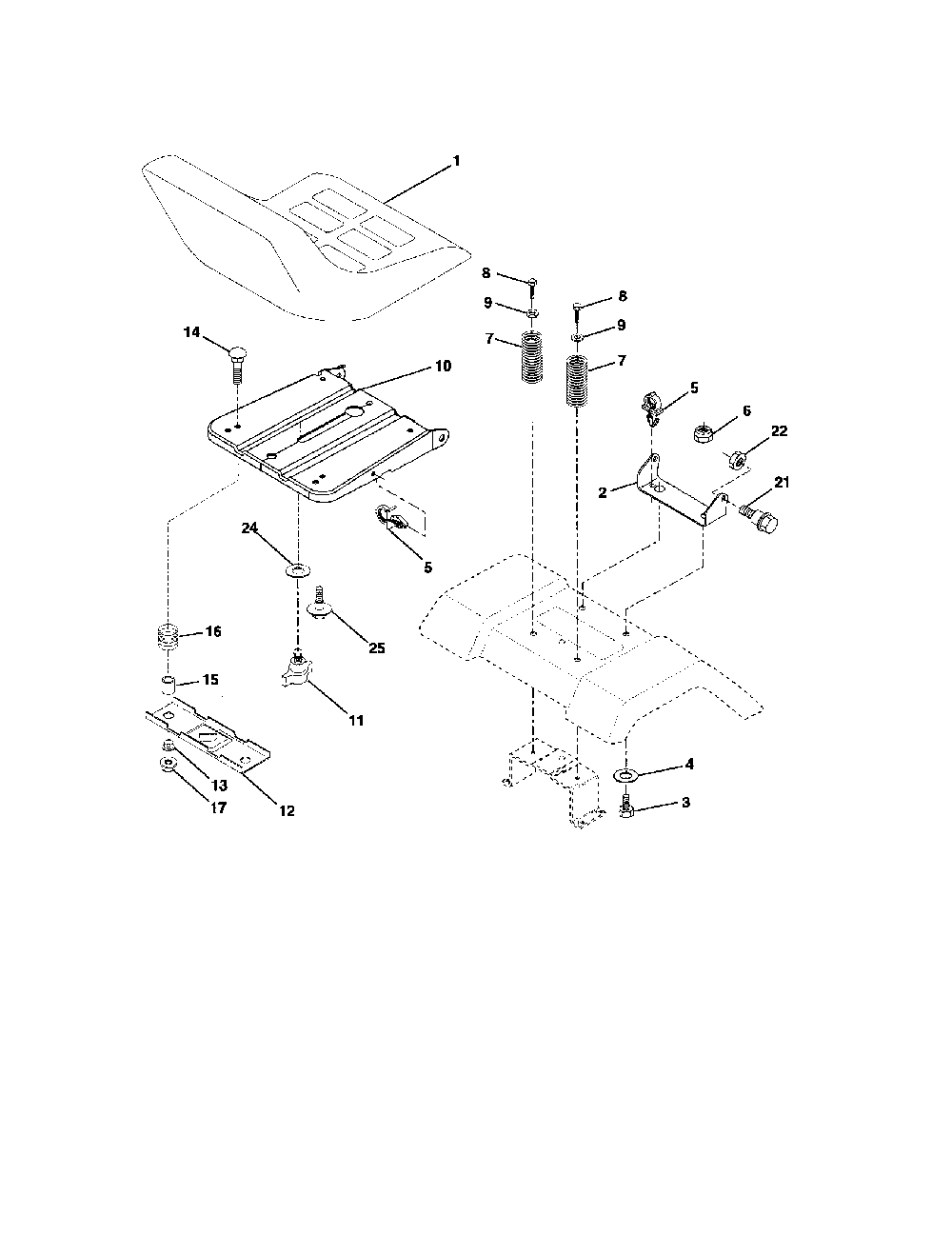 Seat assembly Diagram and Parts List for 96012000402  Poulan Lawn Tractor