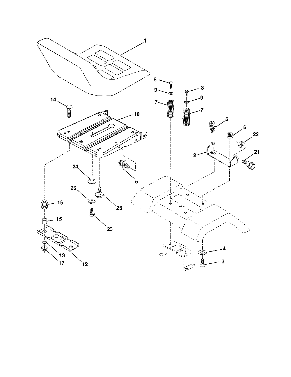 Seat Diagram and Parts List for 96016002200  Poulan Lawn Tractor