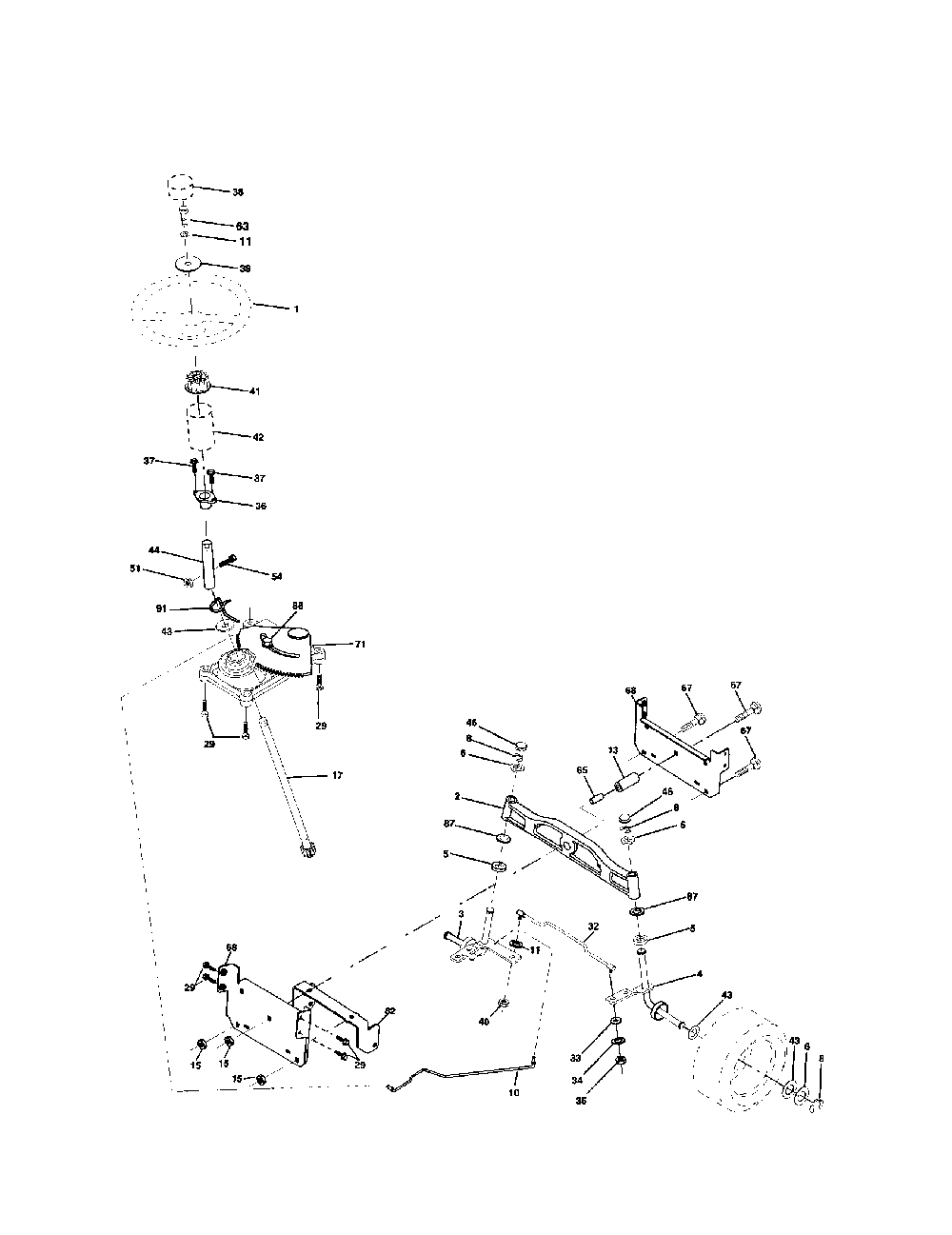 Steering assembly Diagram and Parts List for 917279870  Poulan Lawn Tractor