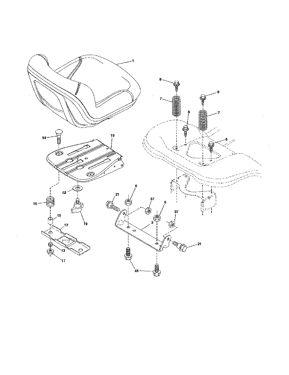 Seat Diagram and Parts List for 96046007600  Poulan Lawn Tractor