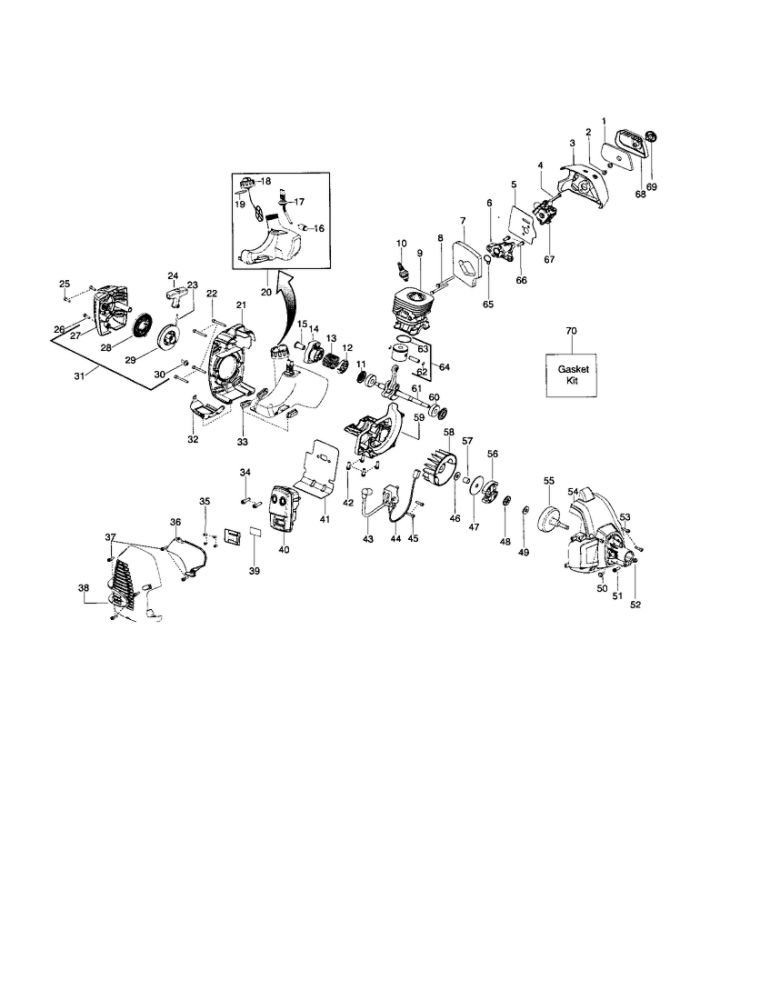 Cylinder/Crankshaft/Crankcase Diagram and Parts List for GC2126C  Poulan Trimmer