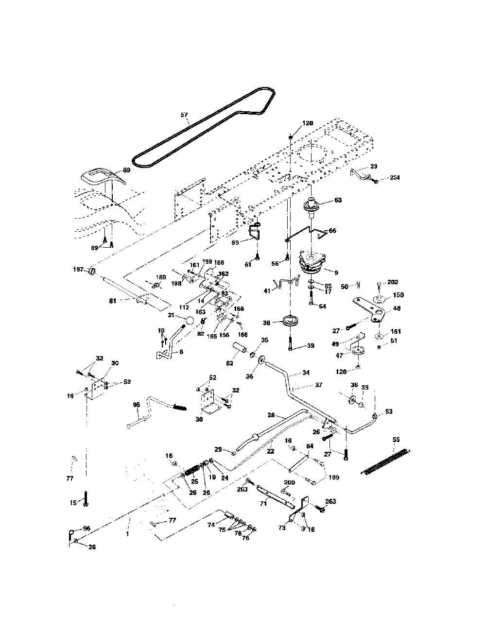 Drive Diagram and Parts List for 96012003401  Poulan Lawn Tractor