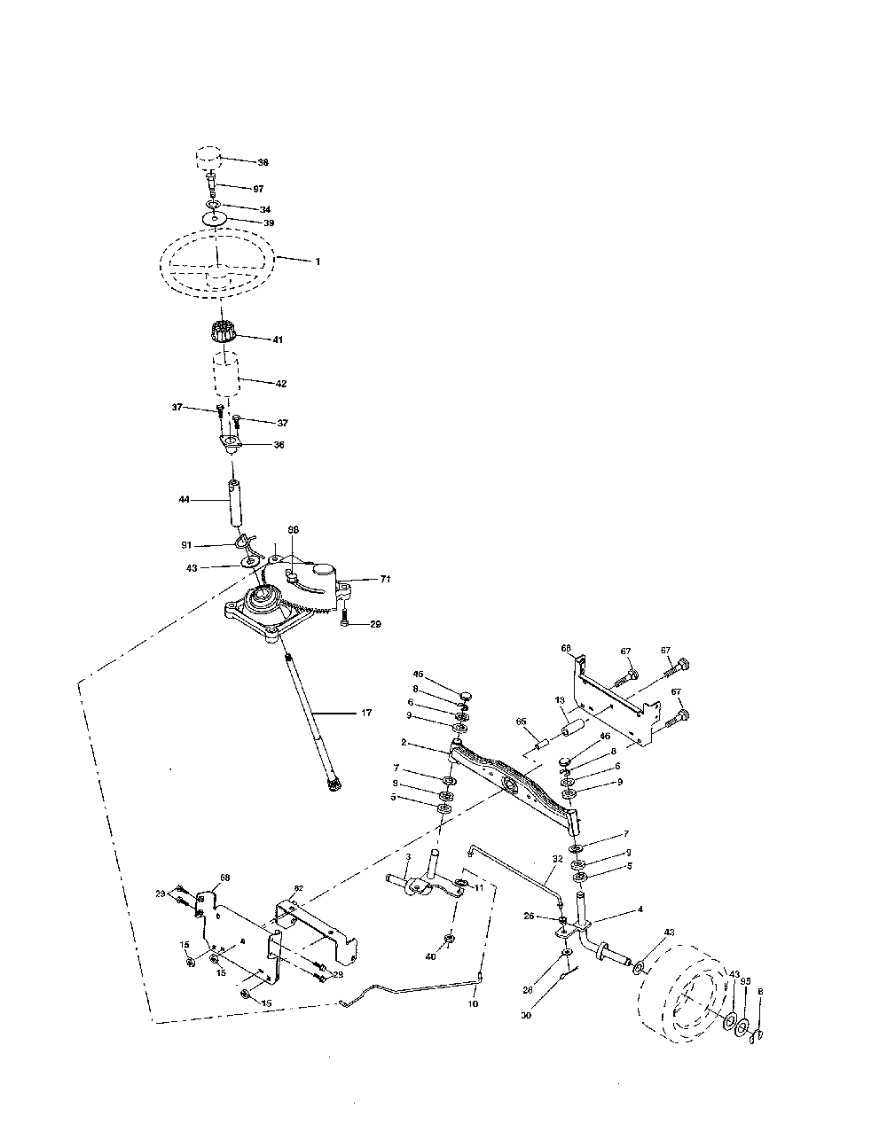 Steering Diagram and Parts List for 96016001800  Poulan Lawn Tractor