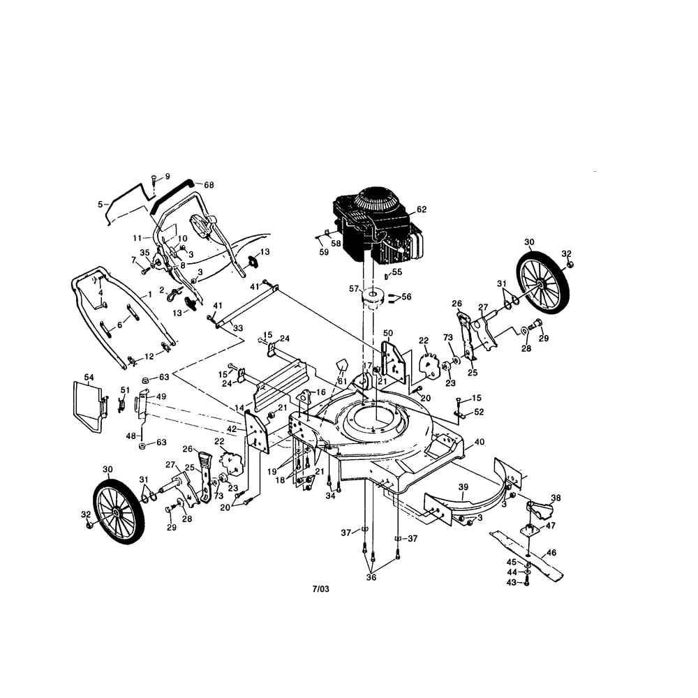 Engine/Handle/ Housing Diagram and Parts List for PP752PH  Poulan Lawn Mower