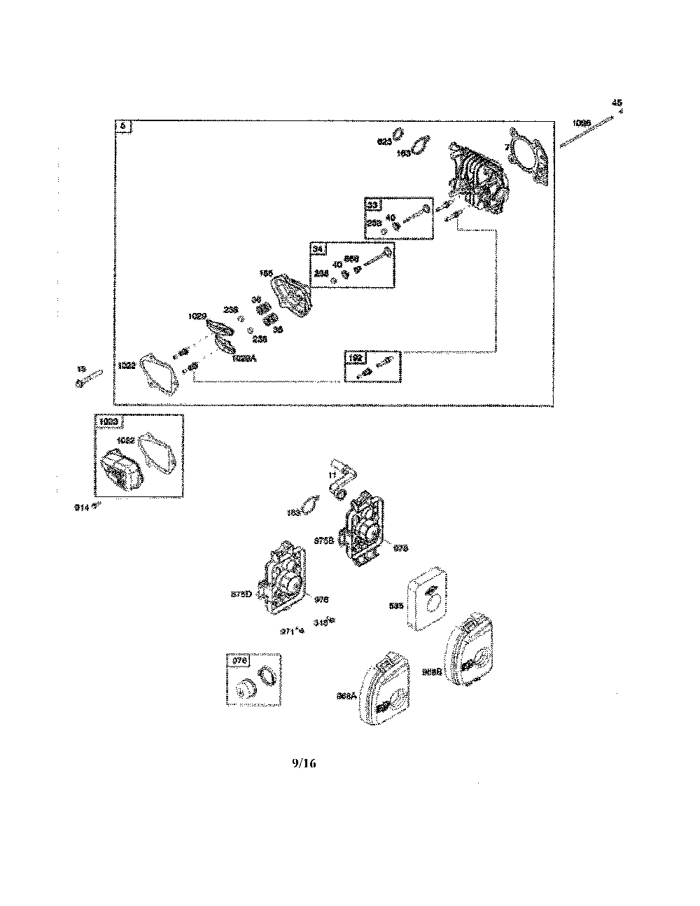 Cylinder head/air cleaner Diagram and Parts List for 96139000400  Poulan Lawn Mower