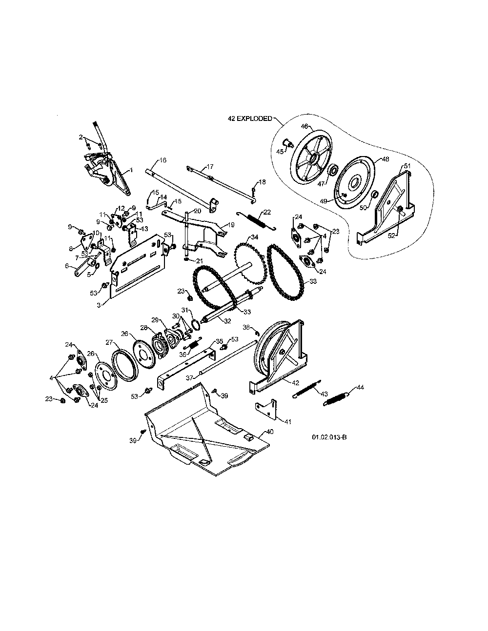 Drive Diagram and Parts List for 96192003701  Poulan Snow Blower