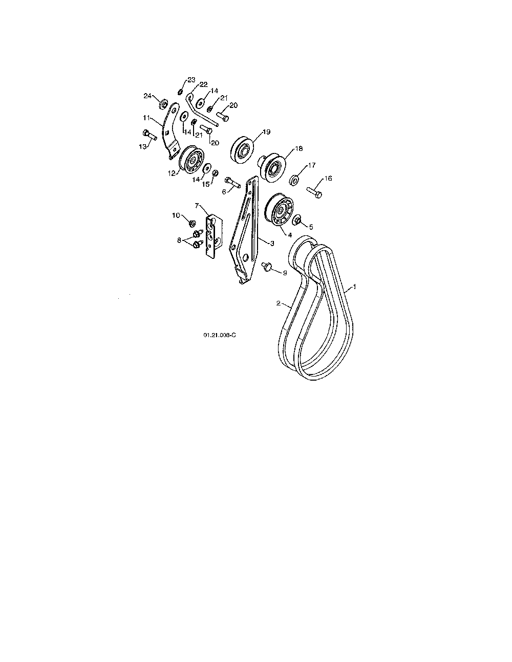 Impeller & traction belts Diagram and Parts List for 96192003701  Poulan Snow Blower