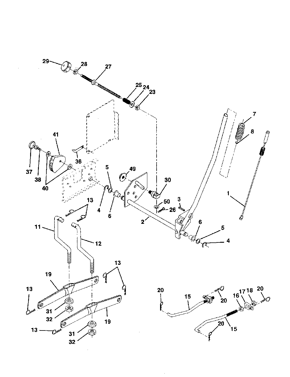 Mower lift Diagram and Parts List for 917279760  Poulan Lawn Tractor