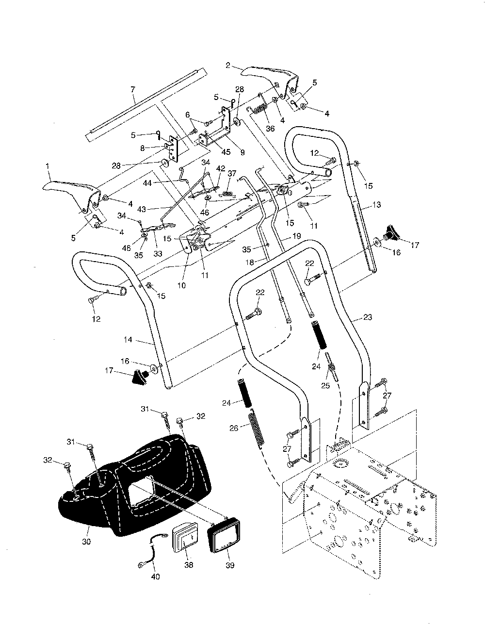 Handles Diagram and Parts List for 96192001900  Poulan Snow Blower