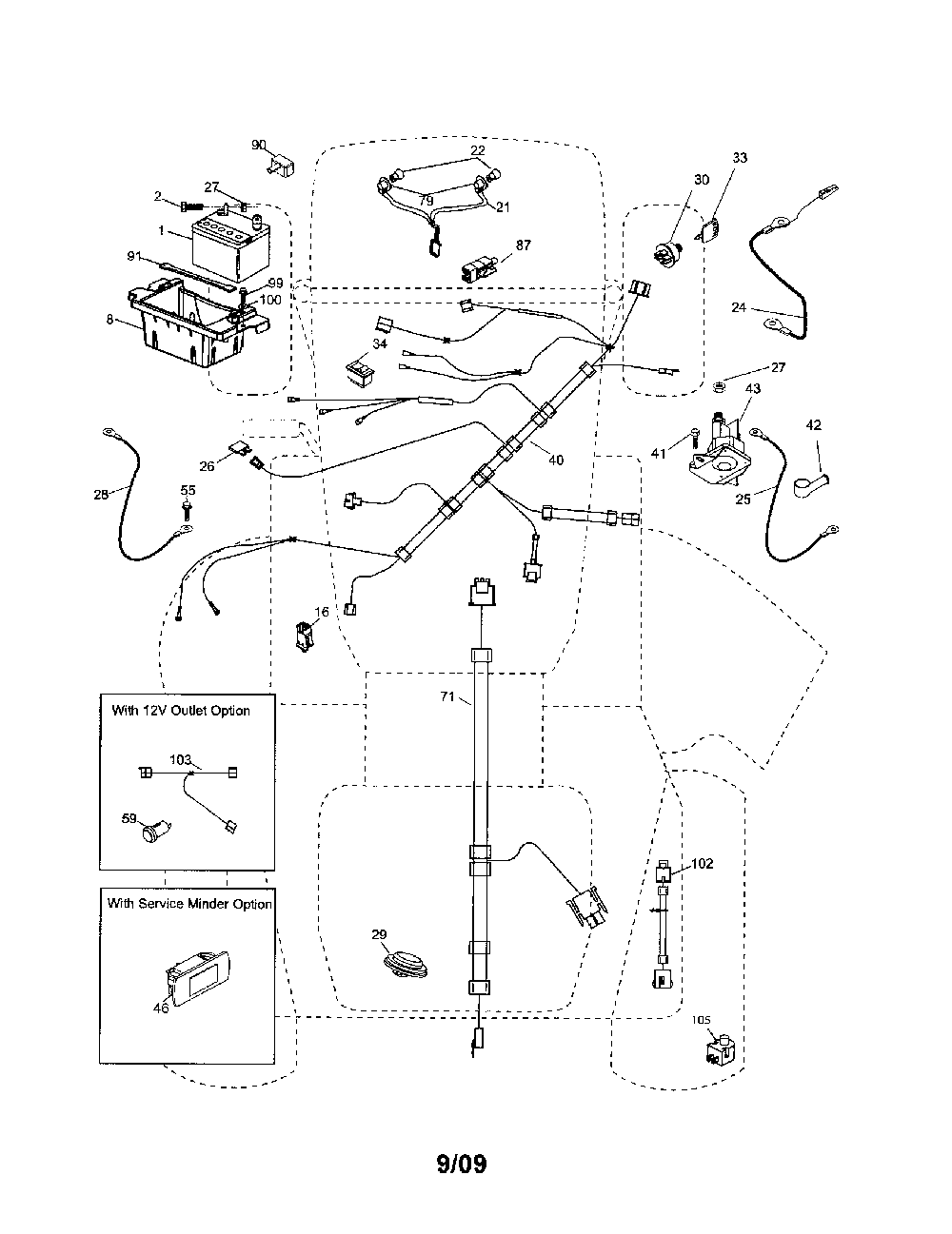 Electrical Diagram and Parts List for 96042003803  Poulan Lawn Tractor