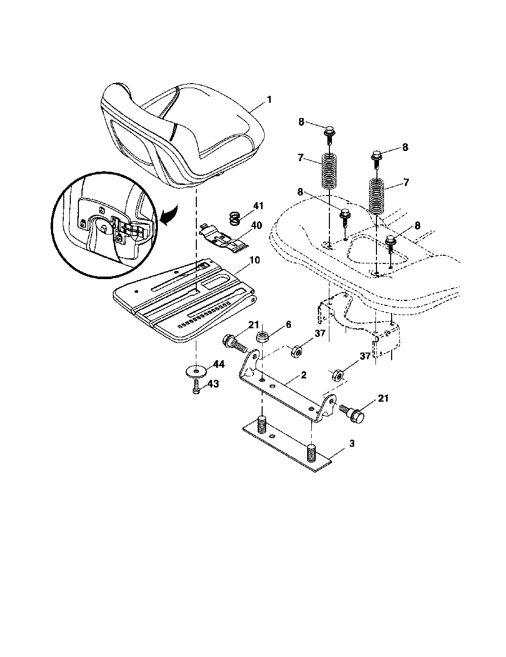 Seat Diagram and Parts List for 96042003604  Poulan Lawn Tractor