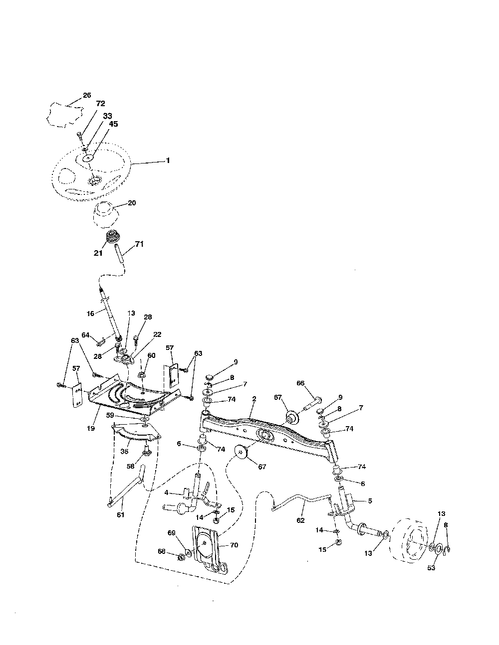 Steering Diagram and Parts List for 96046002200  Poulan Lawn Tractor