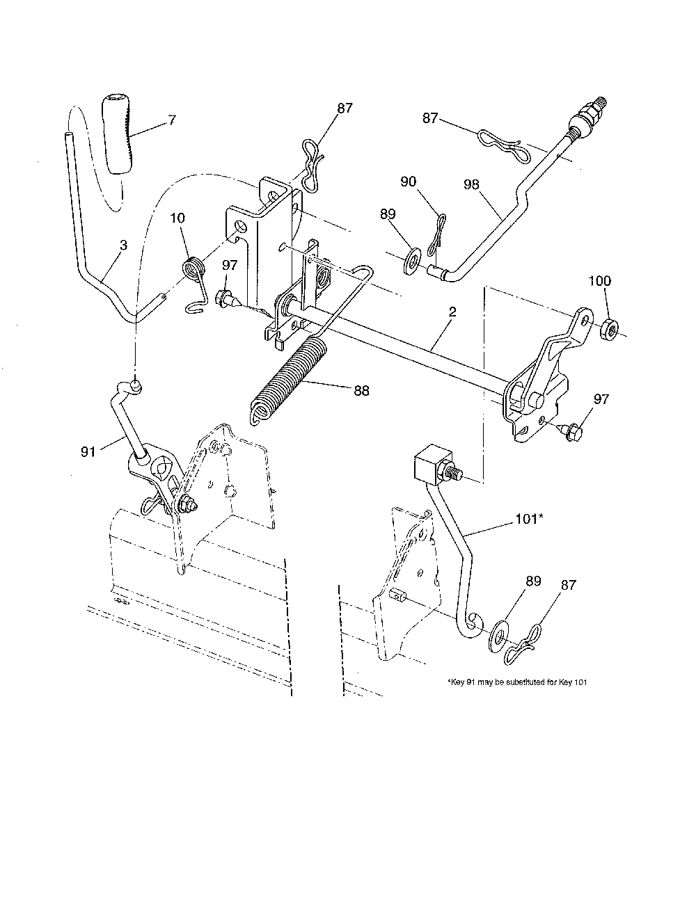 Mower lift Diagram and Parts List for 96046000800  Poulan Lawn Tractor