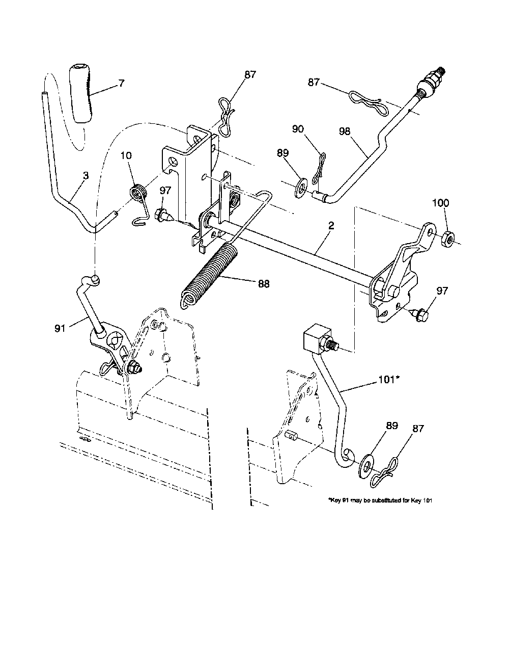 Mower lift Diagram and Parts List for 96046000800-2007  Poulan Lawn Tractor
