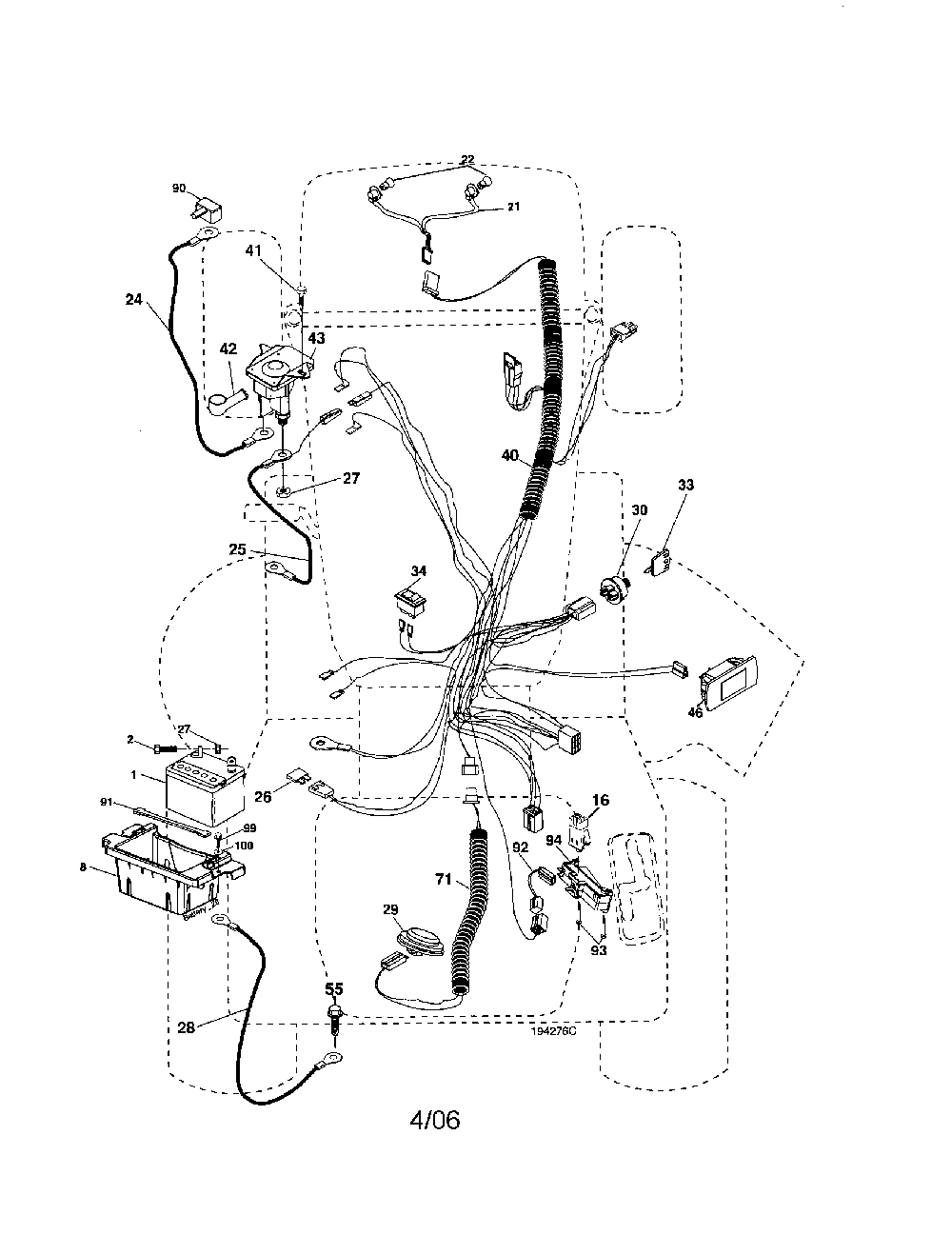 Electrical Diagram and Parts List for 96042001700  Poulan Lawn Tractor
