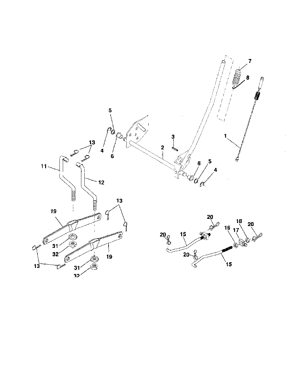 Mower lift Diagram and Parts List for 96012000302  Poulan Lawn Tractor