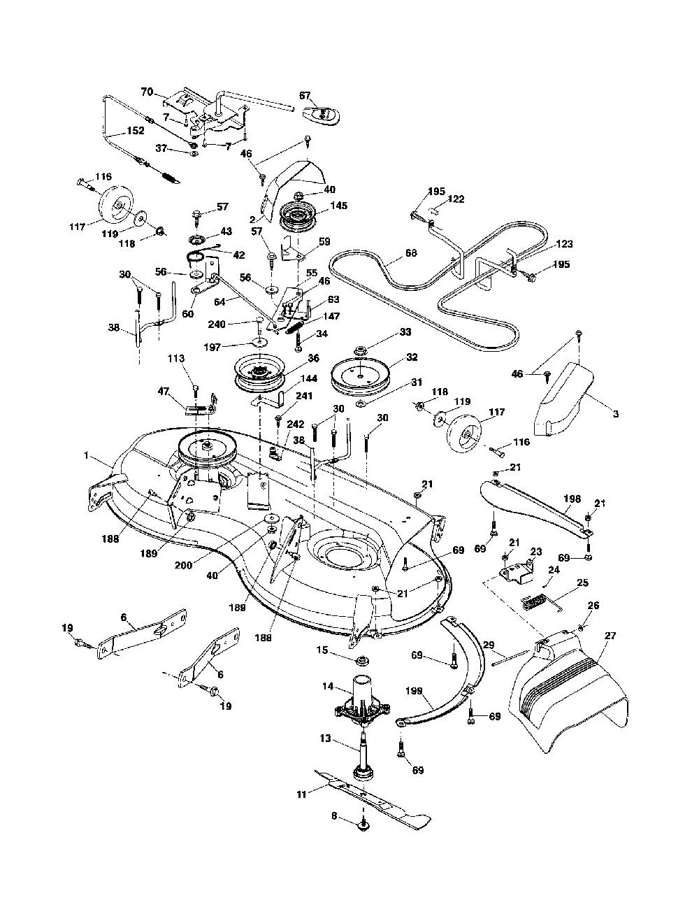 Mower deck Diagram and Parts List for 96042003803  Poulan Lawn Tractor