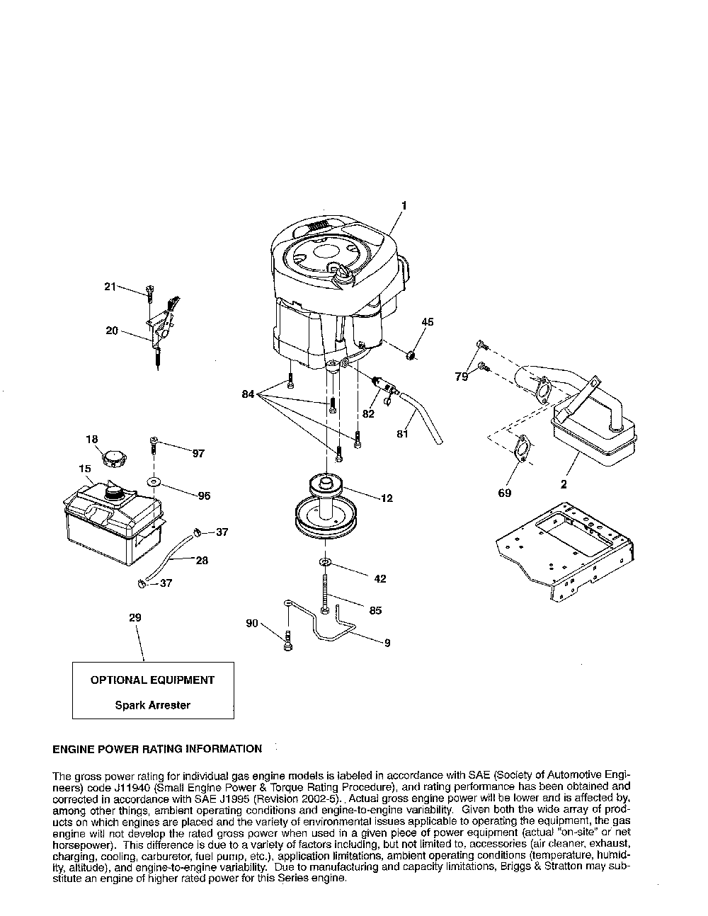 Engine Diagram and Parts List for 96046000800  Poulan Lawn Tractor
