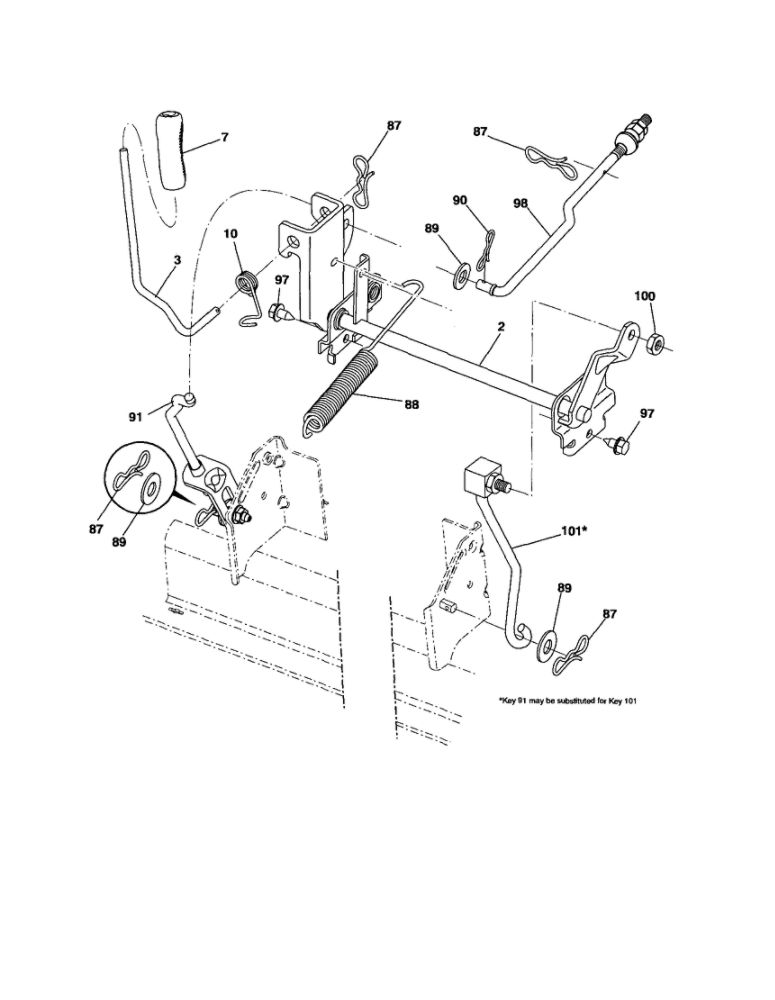Mower Lift Diagram and Parts List for 96042011200  Poulan Lawn Tractor