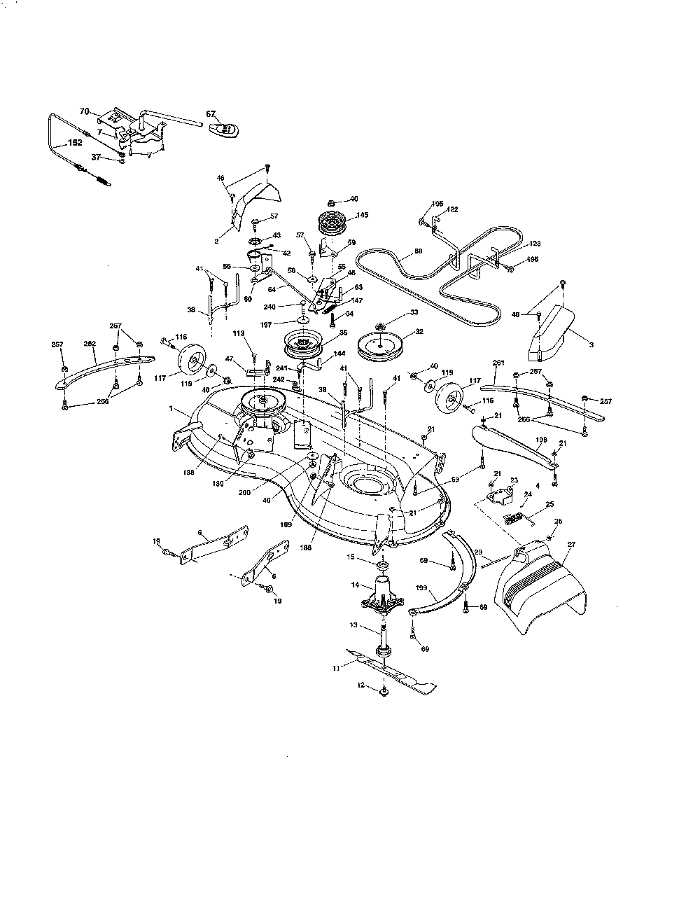 Mower deck Diagram and Parts List for PB20A46-96042016900  Poulan Lawn Tractor