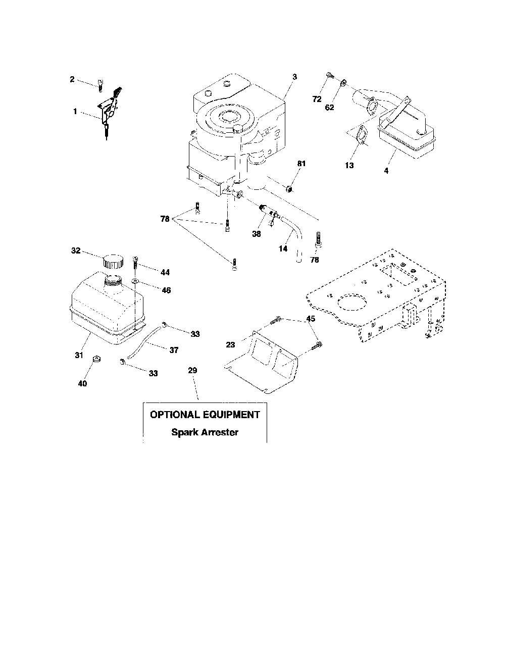 Engine Diagram and Parts List for 96012000402  Poulan Lawn Tractor
