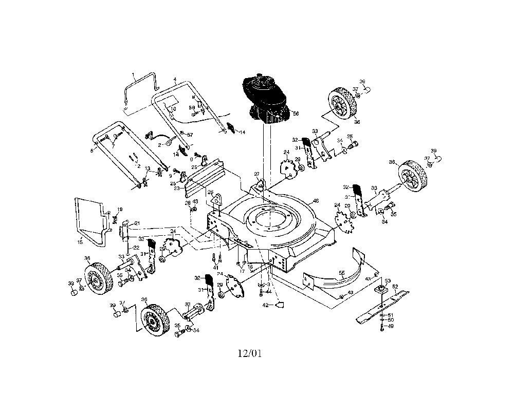 Rotary lawn mower Diagram and Parts List for P35TN20SE  Poulan Lawn Mower