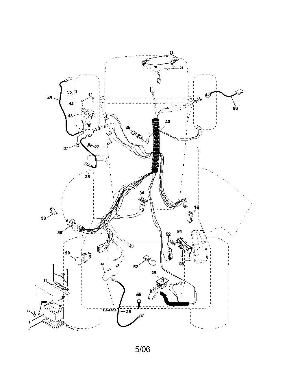 Electrical Diagram and Parts List for 96012000700  Poulan Lawn Tractor