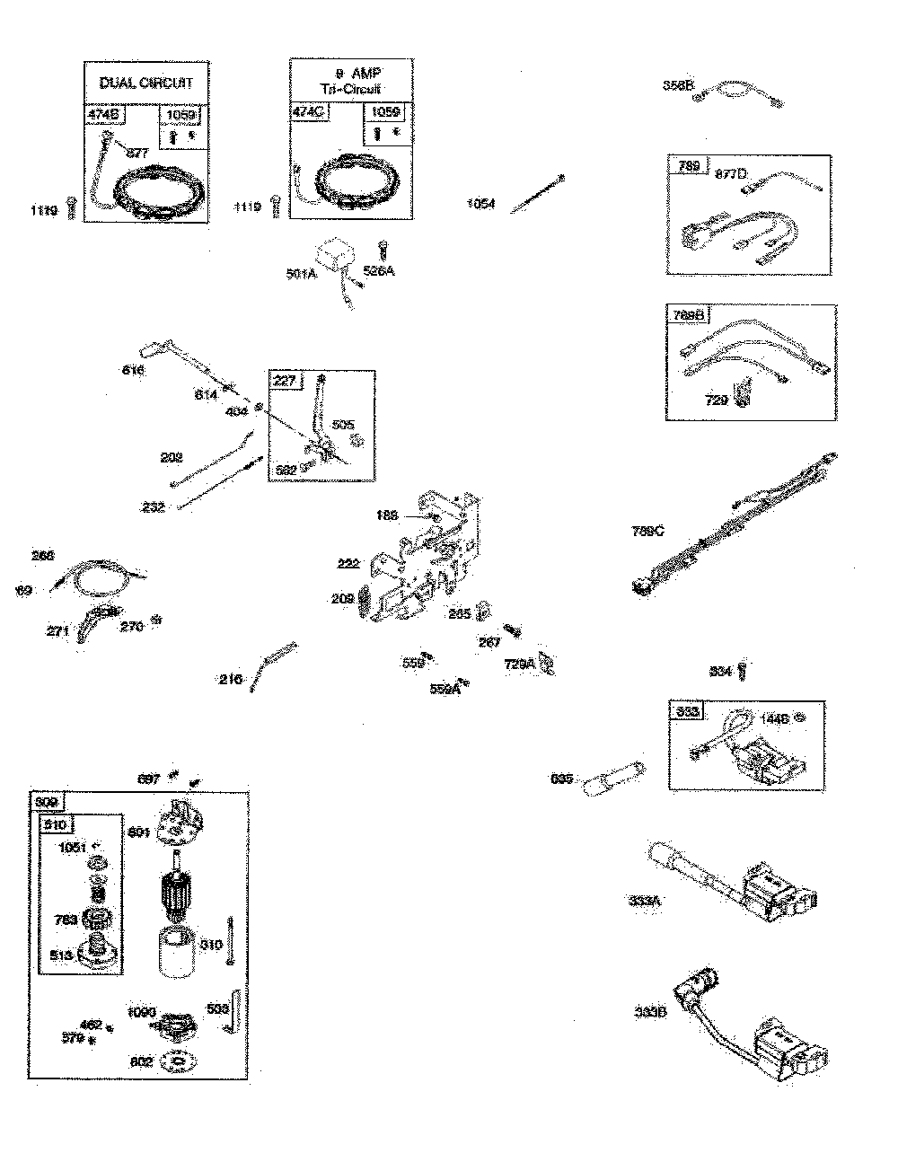 Alternator/electric starter Diagram and Parts List for 96046007700  Poulan Lawn Tractor