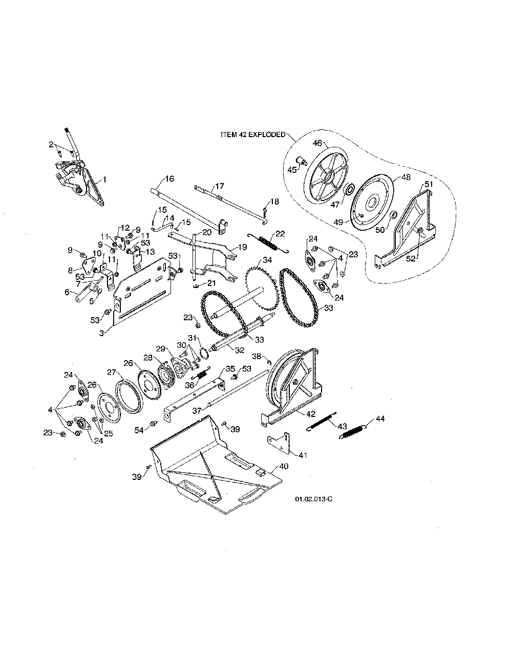Drive Diagram and Parts List for 96198004601  Poulan Snow Blower